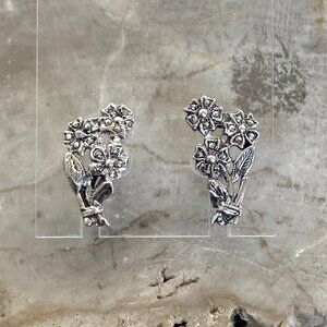 VTG Sterling Silver 925 Marcasite Flower Floral Dainty Screwback Earrings